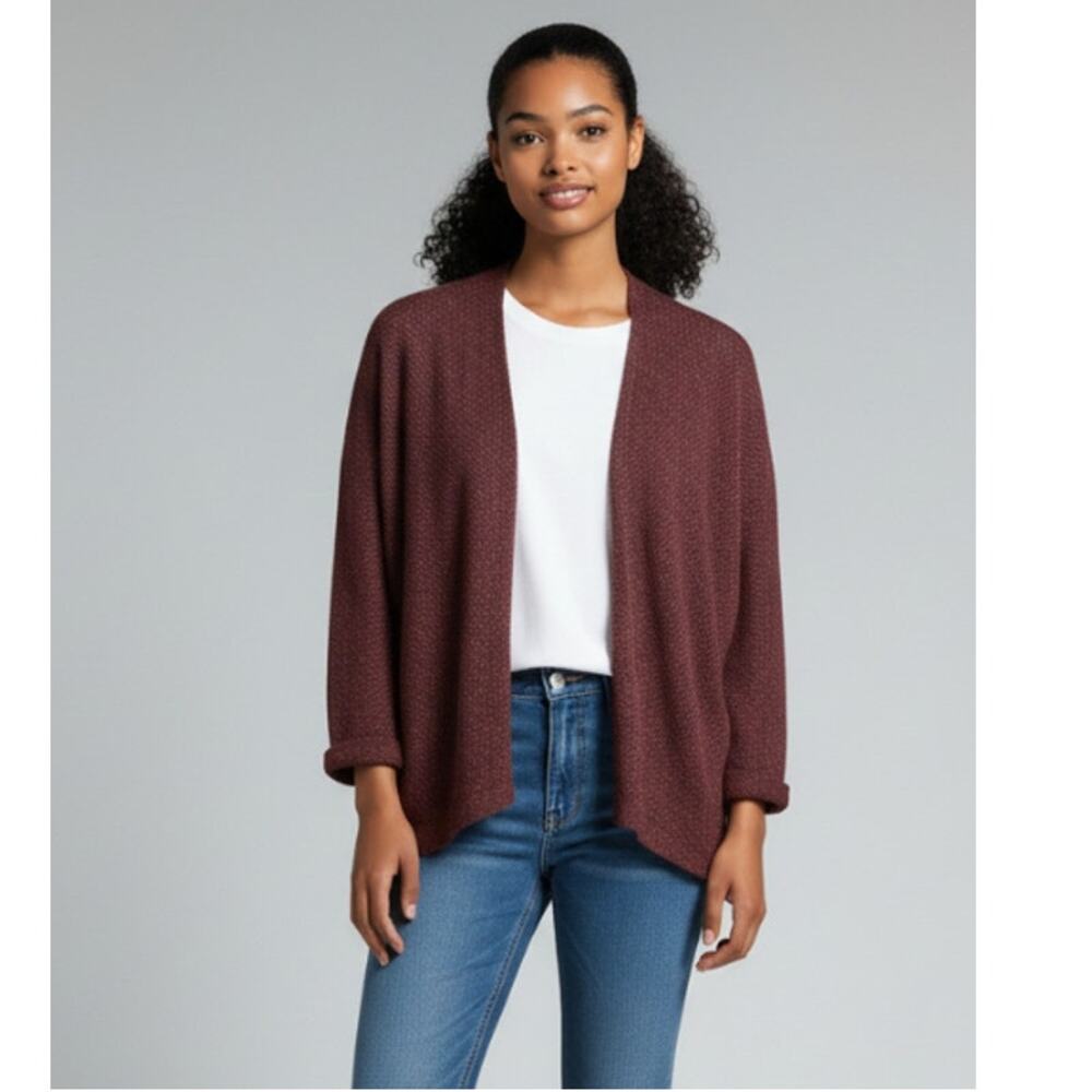 Pink Clover Open Front Relaxed Cardigan Sweater Burgundy Red Womens Large NEW